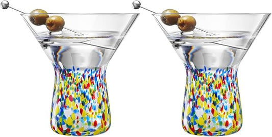 Large Stemless Martini Glasses – Set of 2-8oz Luxury Hand Blown Confetti Margarita, Martinis, Cocktails, Water, Wine, Dessert & Champagne Glasses Cinco de Mayo, Hand Blown - Mexican Confetti Glass by TheWineSavant