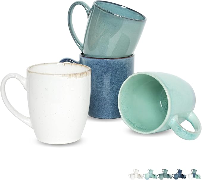 Bosmarlin Ceramic Coffee Mug Set of 4, 17 Oz, Coffee Cups with Big Handle, Microwave Safe, Unique Reactive Glaze (Multicolor, 17 Oz) by Bosmarlin