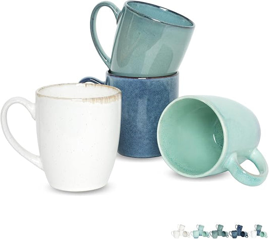 Bosmarlin Ceramic Coffee Mug Set of 4, 17 Oz, Coffee Cups with Big Handle, Microwave Safe, Unique Reactive Glaze (Multicolor, 17 Oz) by Bosmarlin