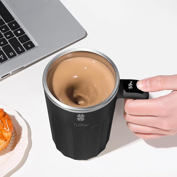Self Stirring Mug,Self Stirring Coffee Mug,Suitable for Coffee, Milk, Cocoa and Other Beverages,Insulated bottle (Black-temperature, 12 Ounces) - Image 4