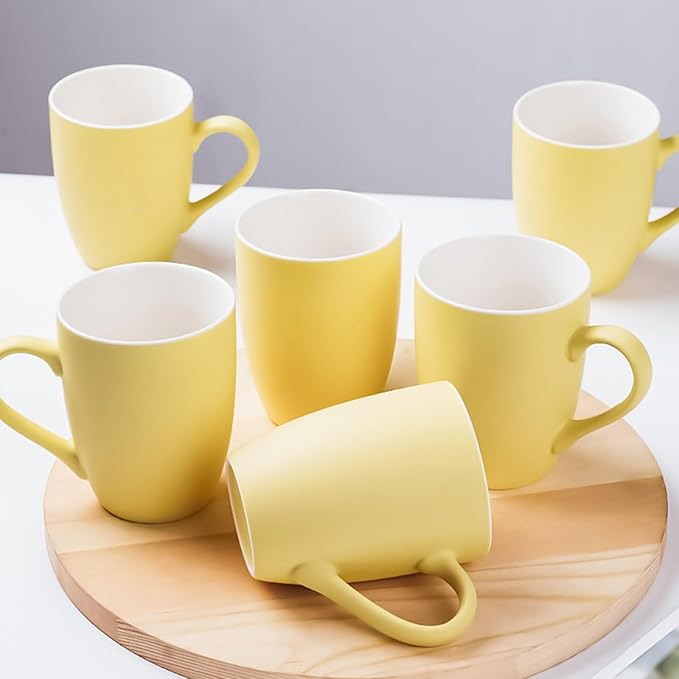 Coffee Mugs Set of 6, 12oz Ceramic Coffee Mugs with Handle, Matte Porcelain Yellow Coffee Mug for Latte, Tea, Cocoa, Cappuccino, Cups for Women Men for Home Restaurant Mug (Yellow) by Unknown