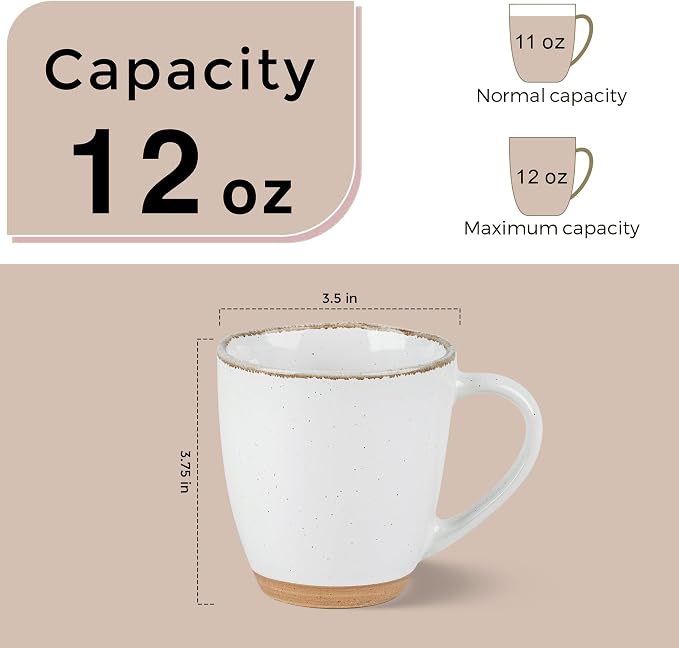 AmorArc 12oz Ceramic Coffee Mugs set of 4, Stylish Coffee Mugs with Rustic Terracotta Underside for Latte/Cappuccino/Milk/Cocoa, Dishwasher&Microwave Safe, White - Image 4