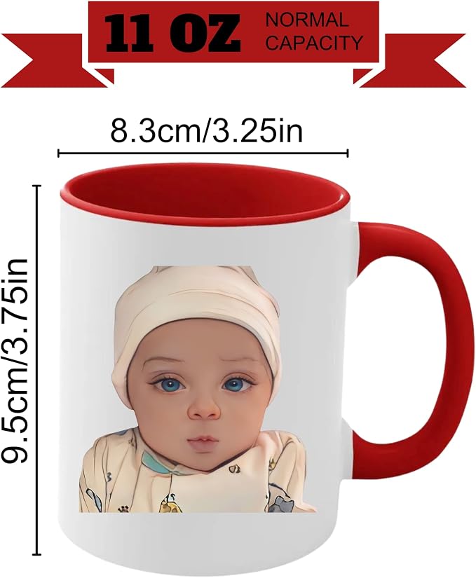 Custom Coffee Mug with Photo, Text, or Logo | Personalized Ceramic Mug 11oz | Customizable Gift for Men, Women | Unique Gift for Birthdays, Holidays, Christmas | White - Red - Image 5