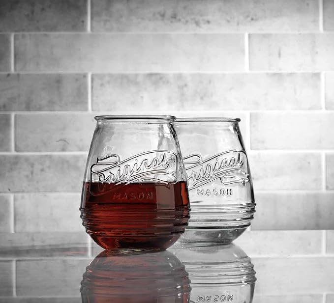 Glaver's Stemless Wine Glasses 21 Oz. Set Of 4 Original Mason Vintage Goblet Beverage Glasses Uses For Your Cocktail Lounge, Whiskey Parties, and Everyday Dinner Table. Dishwasher Safe. (Large) - Image 2