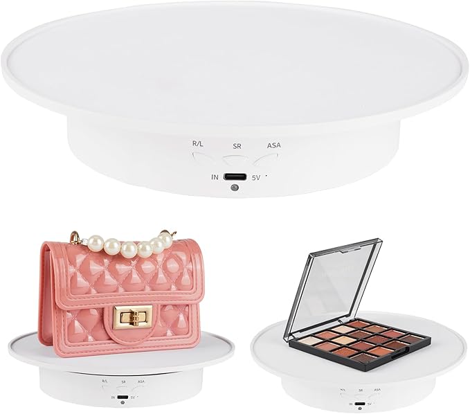 Motorized Rotating Display Stand, 360 Degree Electric Rotating Turntable with Velvet Top, 7.87inch /17.6lbs Load Automatic Mute Lazy Susan for Photography Products Jewelry 3D Model, White Stand