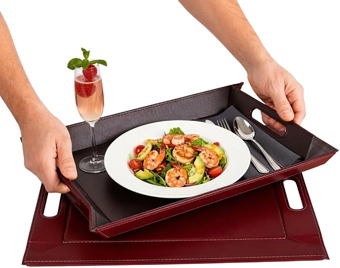 FREEFORM PLACEsMAT 2-in-1 Faux Leather Placemat & Serving Tray | Reversible Design, Lays Flat & Easy to Clean | Ottoman Food Tray, Perfect Housewarming Gift, 18” x 14” (Burgundy & Gunmetal, Single) by FREEFORM