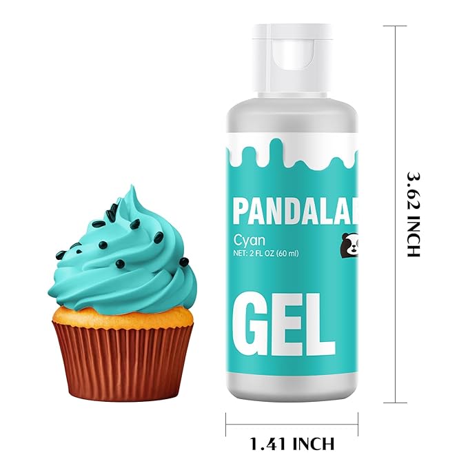 Cyan Gel Food Coloring - Pandalab 2 Ounce High Concentrated Food Dye for Baking, Cake, Cookie, Fondant, Icing, Easter Egg, Macaron, DIY Slime (60ml)
