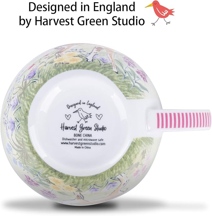 20 oz Deer & Wildflower Coffee Mug, Premium Bone China Cottage Garden Coffee Cup with Rabbit & Butterfly, Thoughtful Gifts for Mom Women Mothers Day, Designed in England by Harvest Green Studio - Image 6