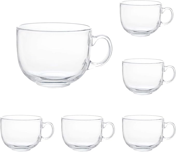 Maredash 16oz Glass Jumbo Mugs With Handle 6pcs | For Coffee, Tea, Soup,Clear Drinking Cup by Maredash