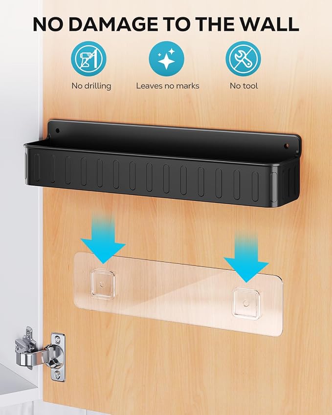 Nieifi Spice Rack Wall Mount, 4 Pack Black, 2" Depth, Screw/Adhesive | Wall-Mounted with Removable Hooks Saves Counter Space, Fits 2" Deep Jars, Ideal for Kitchen Cabinets, Pantry Doors, and RVs. - Image 8