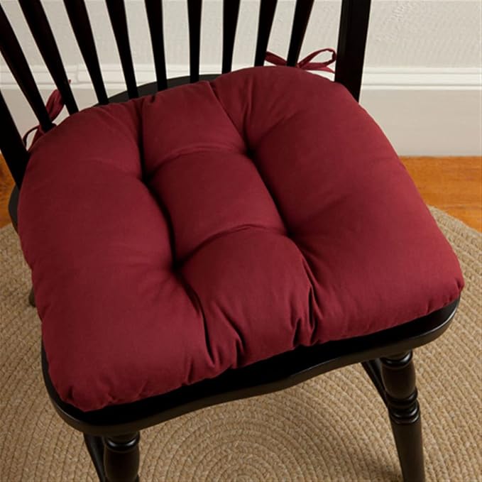 Barnett Home Decor Extra-Thick Dining Chair Pad with Ties - Solid Color Cotton Duck - Reversible, Latex Fill, Tufted Cushion - Wine Red - Image 2