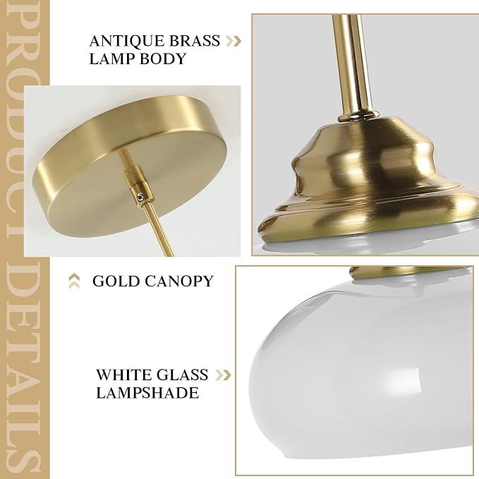KCO Lighting White and Gold Pendant Light Milk Glass Hanging Light Fixtures Small Dome Pendant Light Brass Pendant Lighting - Image 3