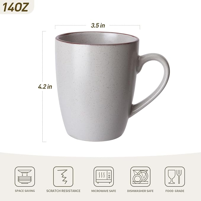 famiware Venus Coffee Mugs for 6, 14 oz Mug Set, Dringking Cup with Handle for Coffee, Tea, Cocoa, Milk, Ligth Gray (Pack of 2) - Image 4