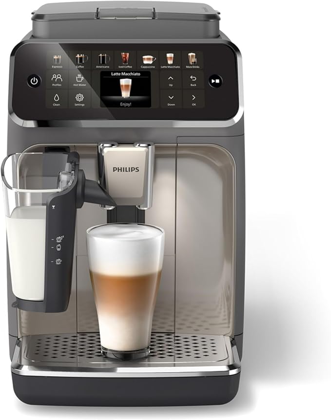 Philips 4400 Series Fully Automatic Espresso Machine, LatteGo Milk System, Integrated Grinder, 12 Hot & Iced Coffee Pre-Sets, Quick Start, SilentBrew, 15-Bar Pressure, Black Chrome (EP4444/90) by Unknown