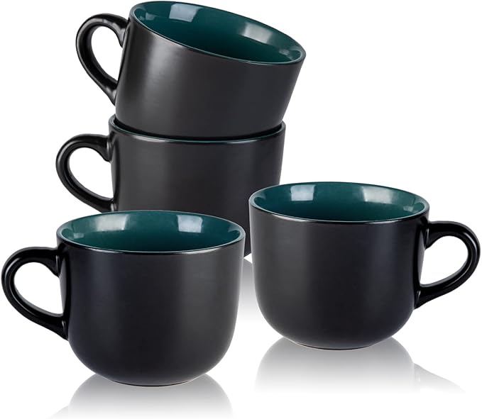 AmorArc 24 oz Soup Mugs with Handles, Jumbo Ceramic Bowls Mugs Set with handles for Coffee Cereal Cappuccino Snacks, Microwave&Dishwasher safe Soup Cups for Meal-Green by AmorArc