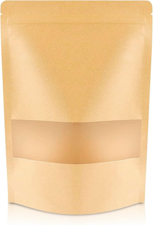 DiRose Kraft Stand Up Pouches with Window, Reclosable Food Storage Bags, Heat Sealable Stand Up Pouch for Coffee, Candy, Nuts, Tea, Spices – 12 oz (300 Pack) by DiRose