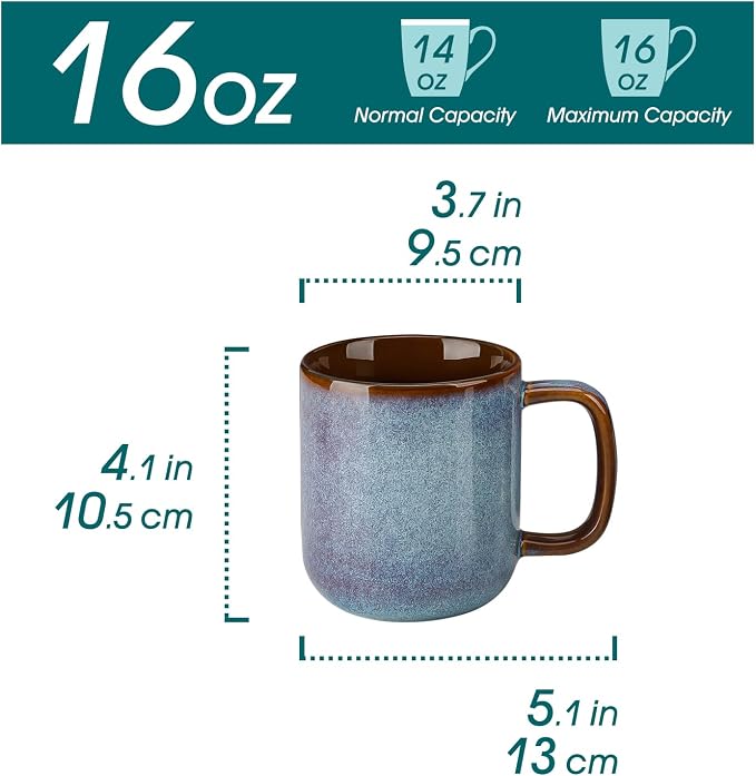 vancasso 16 oz Coffee Mugs Set of 6, Large Ceramic Mug with Handle, Unique Glaze Coffee Cups for Latte, Cappuccino & Hot Cocoa, Dishwasher & Microwave Safe, Blue, Series ONION - Image 2