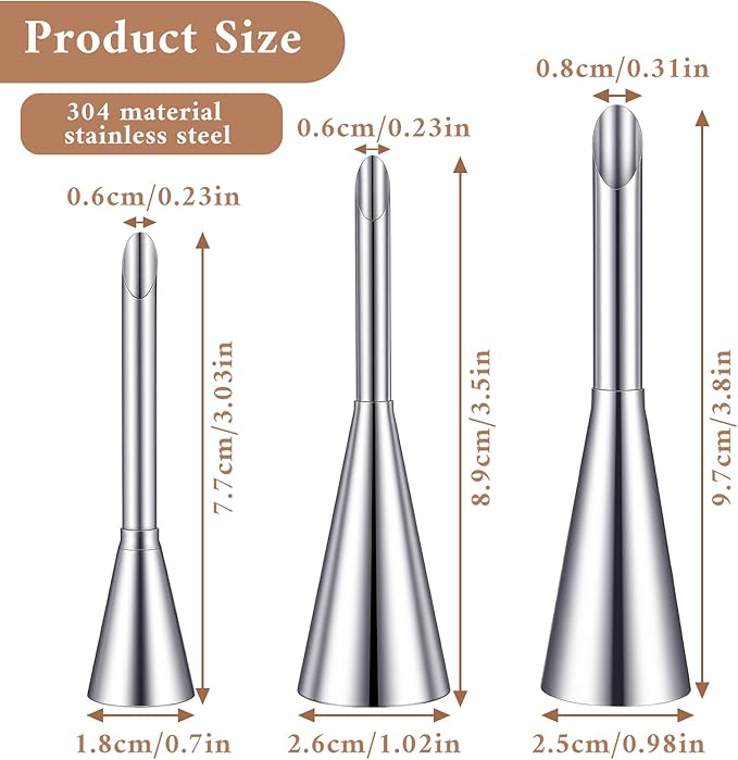 3Pcs Puff Cream Filling Piping Tips with 50 Pcs Disposable Piping Bags Stainless Steel Piping Nozzle Tips with 1 Tip Cleaning Brush Puff Pastry Filling Cake Decorating Tools for Filling Donuts Cream