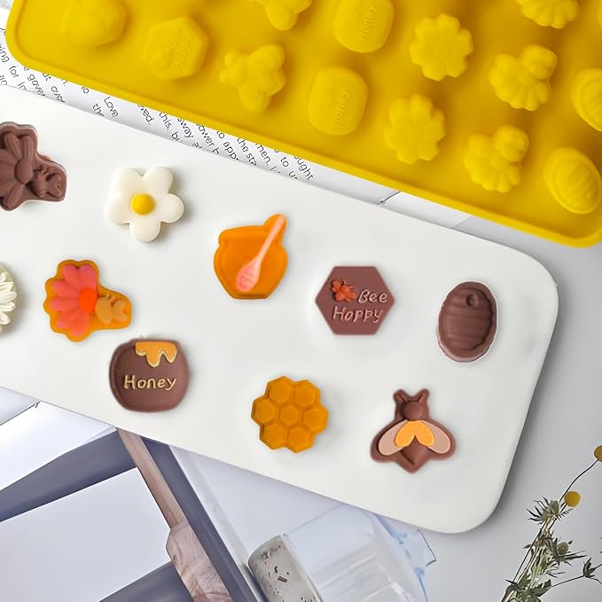 2Pack Honey Bee Chocolate Mold Bee Silicone Molds Honeycomb Chocolate Mold Honeypots Honey Dippers Shape Candy Molds Baking Moulds Gummy Fondant Ice Cube Candle Mold for Sugar Dessert Cupcake Decor - Image 2