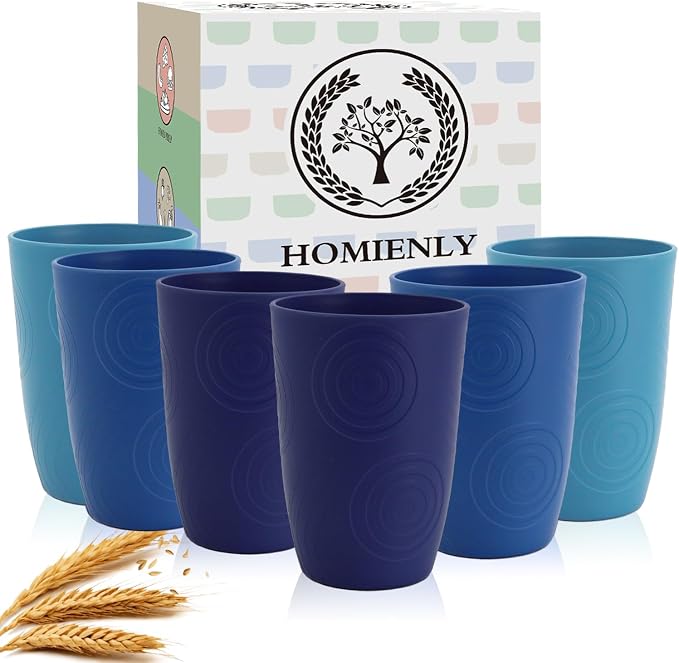 Homienly Wheat Straw Cups 16oz,Unbreakable Cups-6 PCS Freezer and Dishwasher Safe Cups for outdoor gatherings,Picnic,Travel-Blue Sky by HOMIENLY