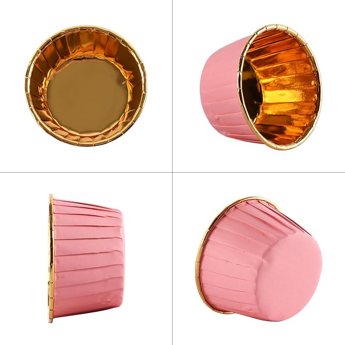 Party Hippo Cupcake Cups, 3.5 Oz 100 pcs Disposable Foil Muffin Liners, Gold Baking Cups, Ramekin Aluminum Cupcake Tip Pan Ramekin Holders, Little Baking Cups (100, Pink) - Image 2