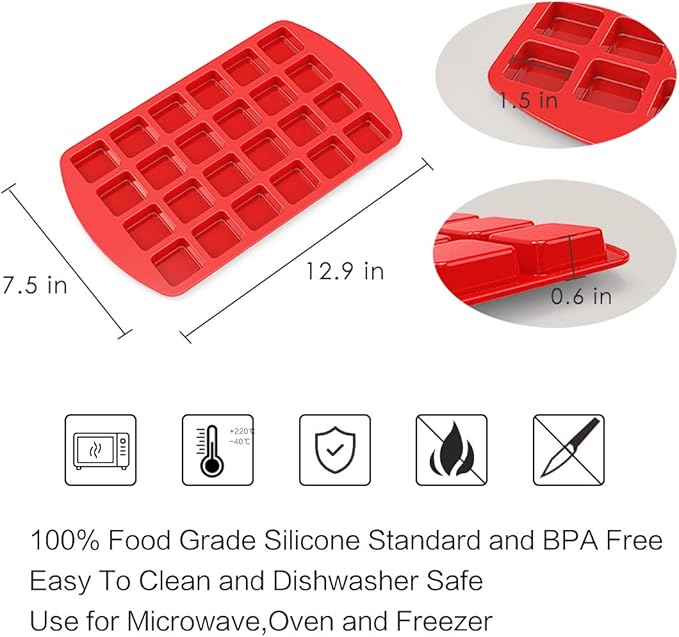 SILIVO Bite-Size Silicone Brownie Pan with Dividers - 2 Pack 24-Cavity Non-Stick Mini Silicone Molds for Brownie Bites, Keto Fat Bombs, Fudges and Chocolates