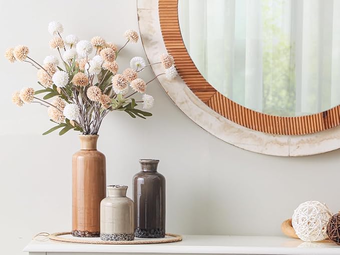 Ceramic Vase Set of 3, Neutral Flower Vases Home Decor, Pottery Rustic Farmhouse Decorative Vases Modern Decor for Table Mantel Entryway Bookshelf Living Room Kitchen Bedroom - Brown - Image 5