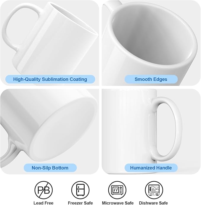 Dmsky Sublimation Coffee Mugs Tazas para Sublimar 11 oz Blank Bulk Coffee Mug White Ceramic Photo Cups with Box, Heat Tape, Sublimation Paper Ideal for Crafts Printing Set of 12 - Image 3