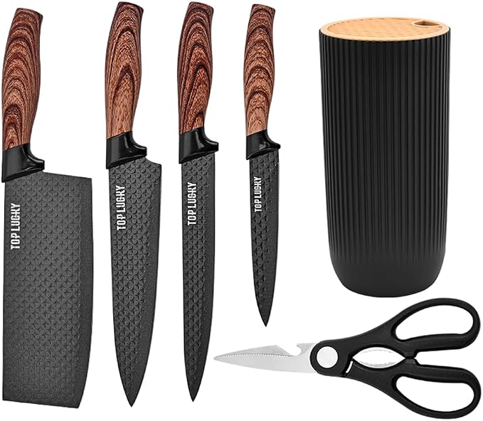 Knife Set, Wiztoynia 6-Piece Black Kitchen Knife Set for Home, Anti-Rust Non-stick Stainless Steel Sharp Chef Knife Set with Universal Knife Block for Kitchen, Ergonomical Design (Black) - Image 8