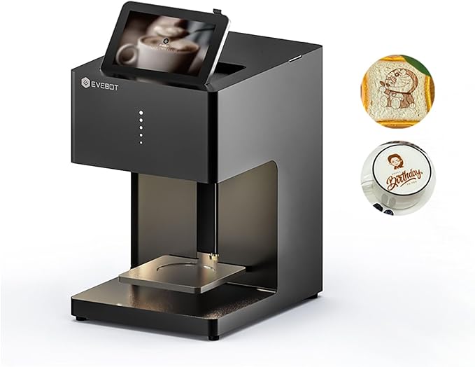 EVEBOT Coffee Latte Art Machine EB-Pro Customized Photo, Text, LOGO Printing Cake Desserts DIY Personalized Decoration for Cafes Bars Museums, Brown FancyBox - Black