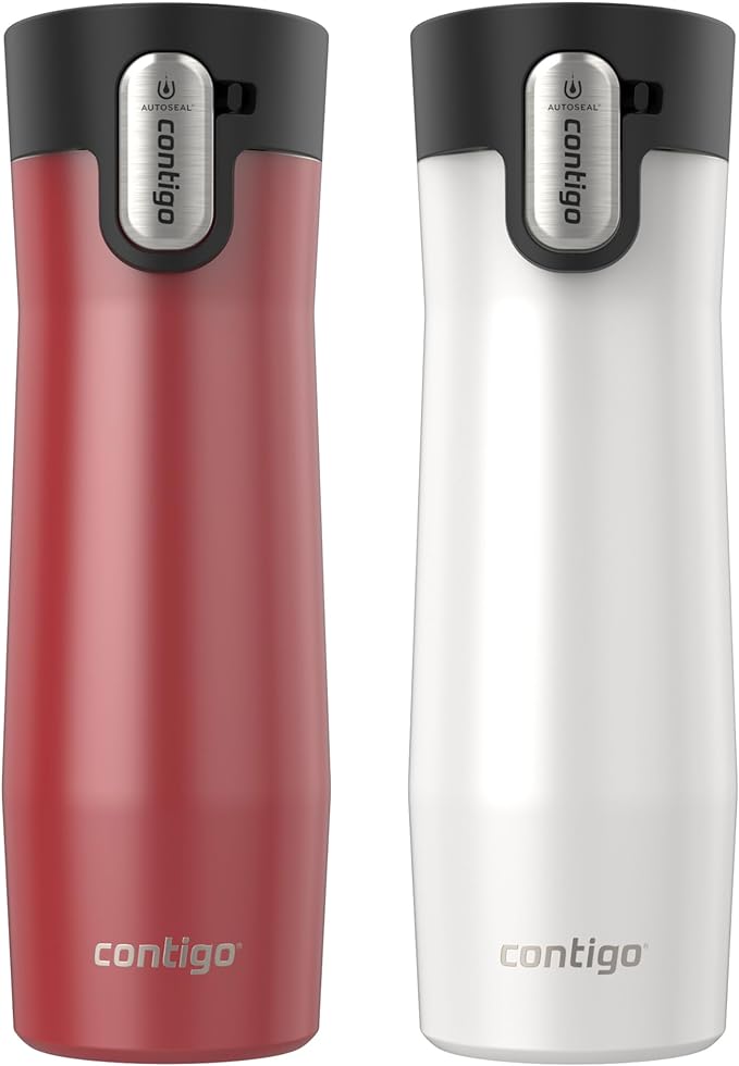 Contigo AUTOSEAL West Loop Vacuum-Insulated Stainless Steel Travel Mug with Easy-Clean Lid 20 oz 2 pack Goji Berry Frosted Pearl Frosted Pearl by Unknown