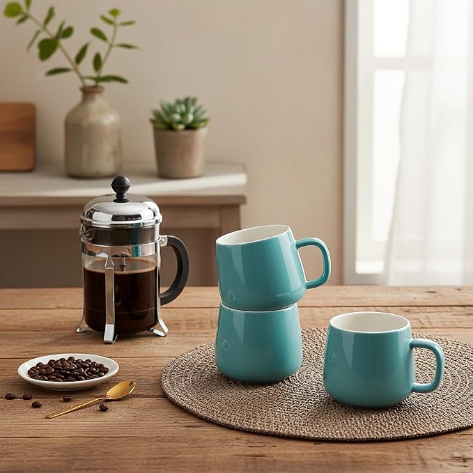 Teocera Coffee Mugs Set of 6-12oz Chip-Resistant Ceramic Cups with Ergonomic Handle | Dishwasher & Microwave Safe Turquoise Mugs | Keeps Beverage Hot, Perfect for Family Kitchen & Holiday Gifts - Image 6