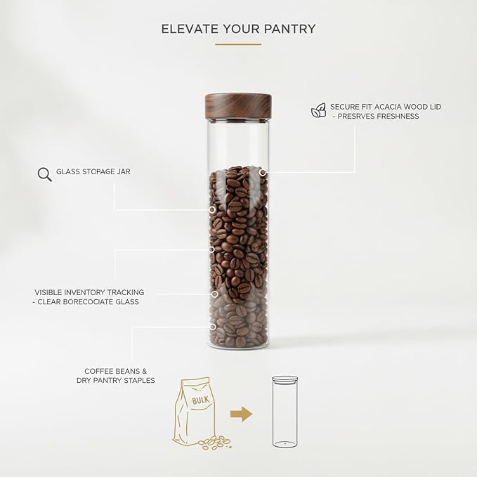 Home Organizers Glass Canister with Acacia Wood Lid, Borosilicate Jar for Coffee Tea Sugar Dry Goods Pantry Storage - Image 4