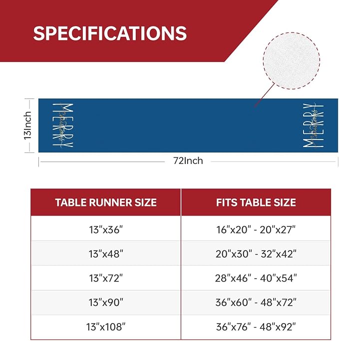 ONWAY Merry Christmas Gold Table Runner Winter Xmas Holiday Kitchen Dining Farmhouse Table Decor for Indoor Outdoor Home Party Decorations 13x72 Inch Blue - Image 5