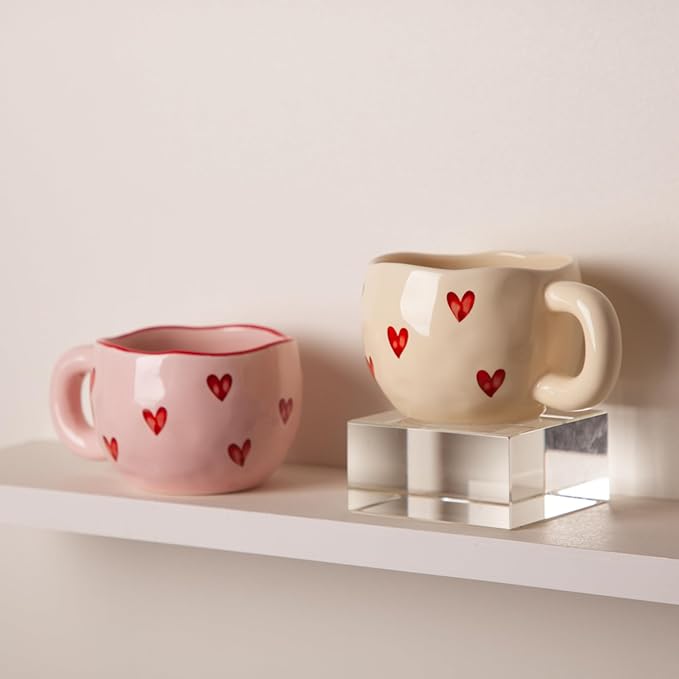 4pcs Ceramic Heart Mugs, 9.4OZ Cute Love Coffee Cup Set, Pink & Yellow, Dishwasher Safe Espresso/Latte Mugs Set, Gift for Women/Mom/Girl Friend(Love) - Image 9