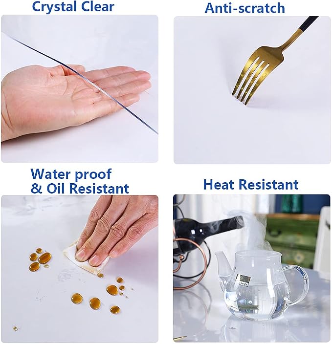 19x60" Clear Vinyl PVC Office Writing Desk Protector Mat Table Protector Cover Mat Office Plastic Desk Protector Chair Mat Thicken Crystal Kitchen Table Pad Tablecloth for Coffee Table Floor Topper - Image 6