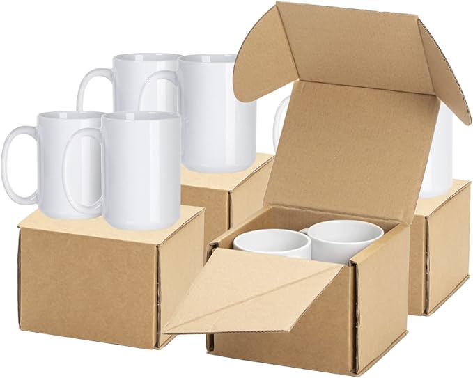 PYD Life 8 Pack Sublimation Mugs Blanks 15 OZ White Ceramic Photo Cups | Coffee Mugs with Printable Handle, for Mug Tumbler Heat Press Sublimation Oven Printing by PYDLife