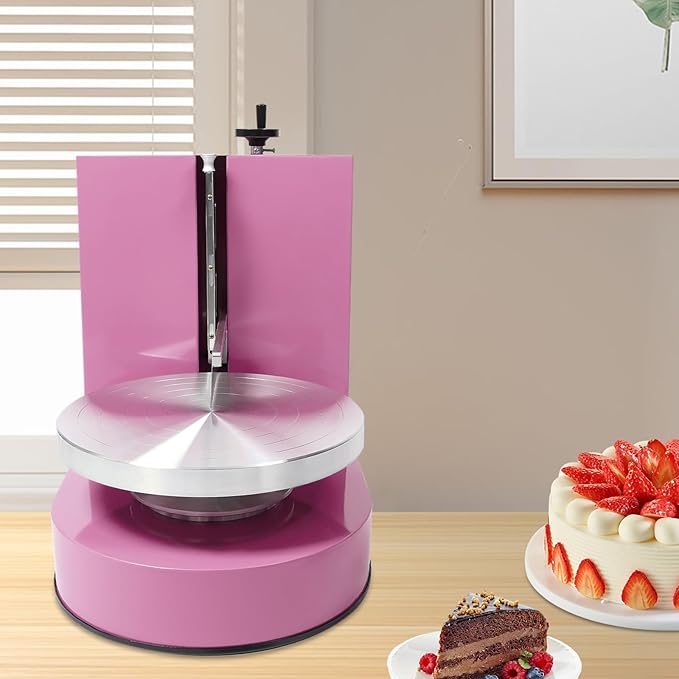 Cake Cream Spreading Machine, Electric Cake Decorating Machine for 4-12 Inch Cakes, Automatic Cake Cream Spreading Machine with Graduated Scrapers Turntable for Dessert Shops, 60-320RPM, 200W (Pink)