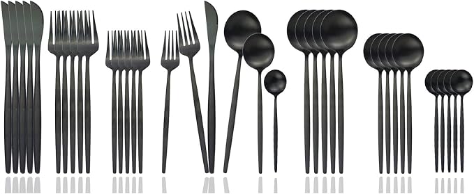 JASHII Silverware Set, 36 Piece Food Grade Stainless Steel Flatware Set Fork Spoon Knife Utensils for Daily Use and Party, Service for 6 Anti Rust, Safe in Dishwasher (Matte Black) by JASHII