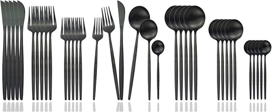 JASHII Silverware Set, 36 Piece Food Grade Stainless Steel Flatware Set Fork Spoon Knife Utensils for Daily Use and Party, Service for 6 Anti Rust, Safe in Dishwasher (Matte Black) by JASHII