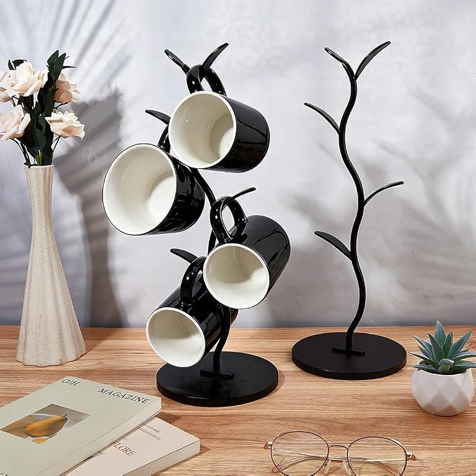 WEBEEDY 2 Pack Wood Mug Holder Tree Coffee Cup Holder with 5 Hooks,Detachable Countertop Mug Rack with Base Cup Stand for Coffee Bar Decor & Home Kitchen Organizer,40cm/15.7 inch Height(Brown) - Image 4