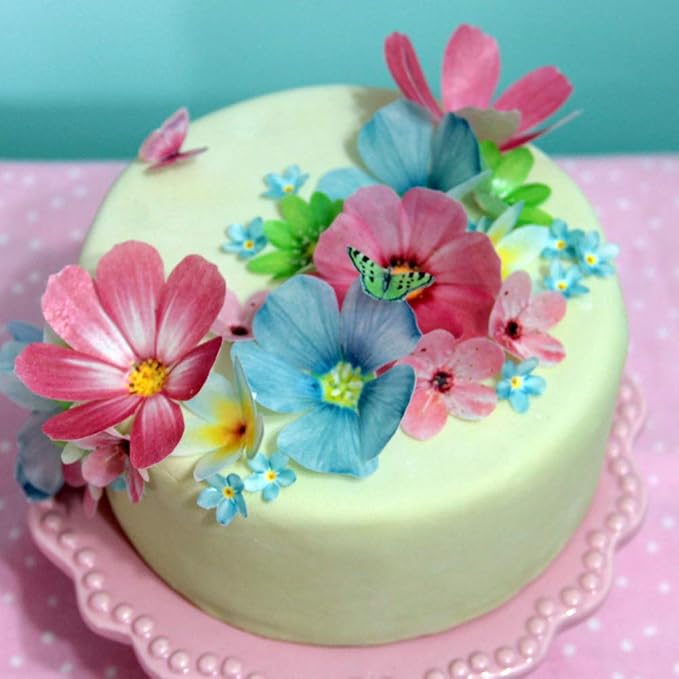 Set of 27 Edible Flowers & Butterflies Cupcake Toppers Wedding Cake Party Food Decoration Mixed Size & Colour by CHOCKACAKE