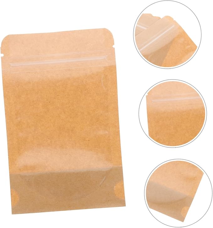Zerodeko 50PCS Semi- Kraft Paper Resealable Bags Stand-Up Food Storage Pouches Airtight Sealable Snack Bags for Dried Fruits Party Treats and Candy Wrapping - Image 4