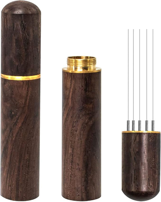 Zolunu Espresso Coffee Stirrer 5 Needles 0.4mm Espresso Distribution Tools, Natural Wood Handle and Stand (Walnut) by Zolunu
