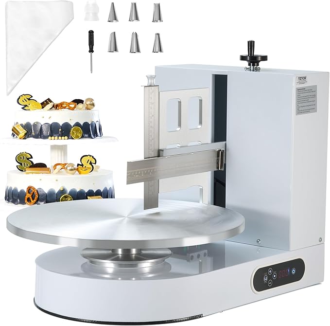 VEVOR Cake Decorating Machine, Cake Cream Spreading Coating Smearing Machine, Low Noise Cake Frosting Machine, Turntable with Adjustable Scraper, for 4" to 16" Cake, 25-320RPM Rotating Speed, White