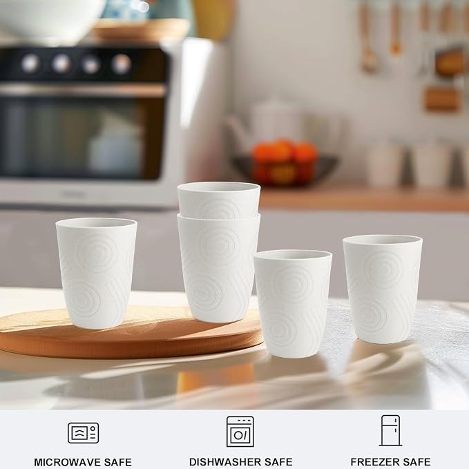 12oz Kids Cups, Wheat Straw Cups Set of 6, Unbreakable Plastic Tumblers, Plastic Drinking Glasses, Dishwasher Safe Plastic Cups for Kitchen, Camping, Party, Dorm, Drinking Cups - White - Image 5
