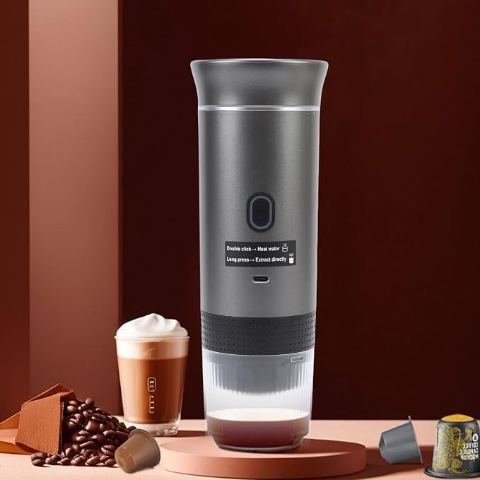 Zunate Portable Capsules Coffee Maker with 20 Bar Pump, 3 in 1 Automatic 72W Ground Coffee Machine for Travel Home Office with 120ML Cup, Gray (Gray) - Image 4