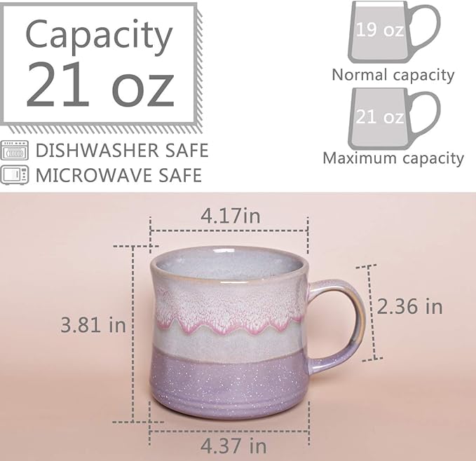 Bosmarlin Large Ceramic Coffee Mug, Big Tea Cup, 7 Colors to Choose, 21 Oz, Dishwasher and Microwave Safe, 1 PCS (Purple) - Image 2