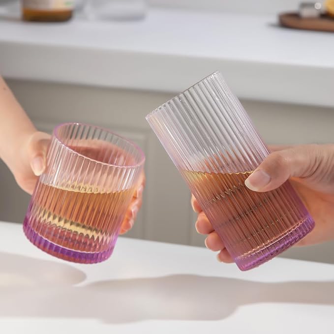 Ribbed Drinking Glasses 8pcs, 12oz and 10oz Glassware, Tumbler Glasses Cup Set for Wedding, Party, Christmas Gift, Purple - Image 4