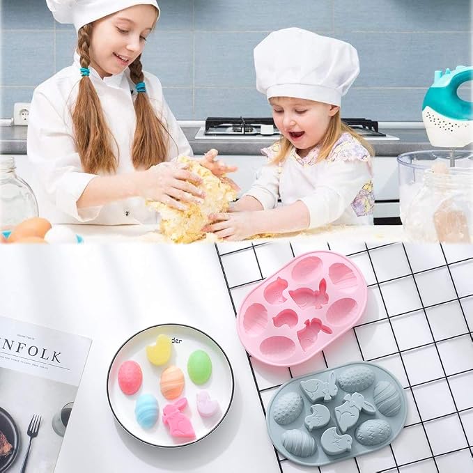 2Pack Easter Rabbit Bunny Egg Silicone Molds, 3D Easter-theme Baking Mould Tray DIY Baking Tool for Chocolate Cake Dessert Candy Mousse Pastry Soap - Image 3